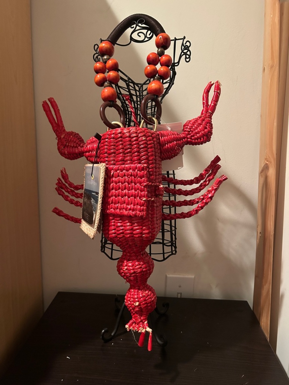 Handwoven Red Lobster Bag Accent - Women Statement Bags